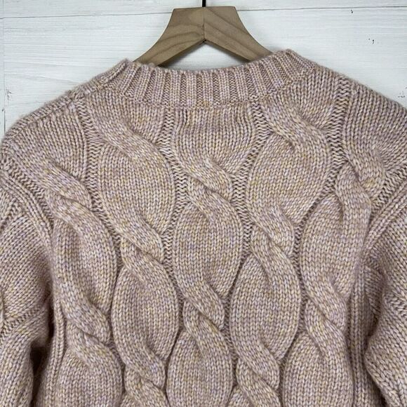 Evereve Sweater Women XS Pink Chunky Cable Knit Modern Pullover Wool Blend - Picture 8 of 15